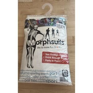 Morphsuits Adult Unisex Skeleton Black Full Body Suit Costume Sz XL NWT